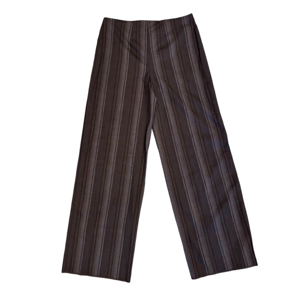Di Vita Brown Black Pin Stripe Stretch Wide Leg Dress Pants 12 Large XL